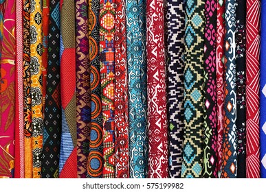 Textiles For Sale In A Market Of Kuala Lumpur, Malaysia, Asia