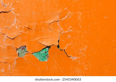 Texture background of bright orange peeling paint, colorful and bright peeling paint of orange color on the rough concrete surface, peeling paint texture with streaks - Powered by Shutterstock