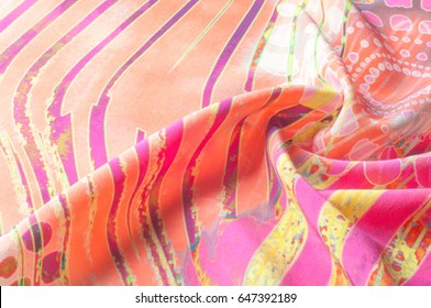 Texture background image, Silk fabric with abstract pattern. Colorful silk fabric close-up. Filtered toned image in instagram style. Photo of silk fabric. Textile design. Painting fabrics