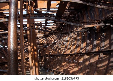 Texture Or Background Of The Interior Of A Rusty Old Ship Called The Marjorie Glen