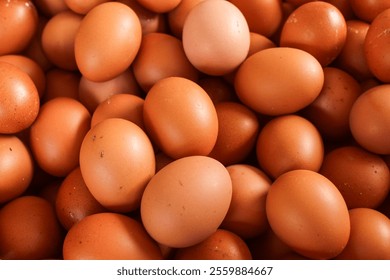 Texture and background of organic raw chicken eggs. Chicken eggs cover the frame.