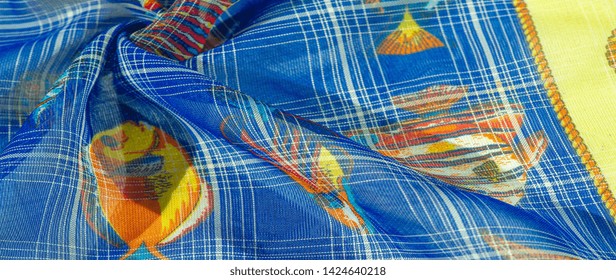 texture, background, pattern, collection, navy-colored silk fabric, fish from a coral reef, joyful and fun with this fabric. Art, Dress, Design, Children's Art