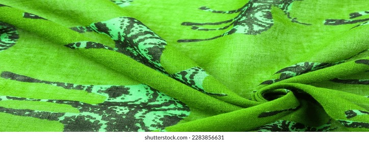 Texture, Background, Pattern, Decor, Art Nouveau, Textile, Art, Design, Green cotton fabric with a print of deer silhouettes, Modern futuristic art