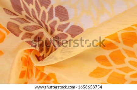 Texture, background, pattern, sensations, orange red yellow floral, A foulard is a lightweight fabric, either twill or plain-woven, made of silk or a mix of silk and cotton. 