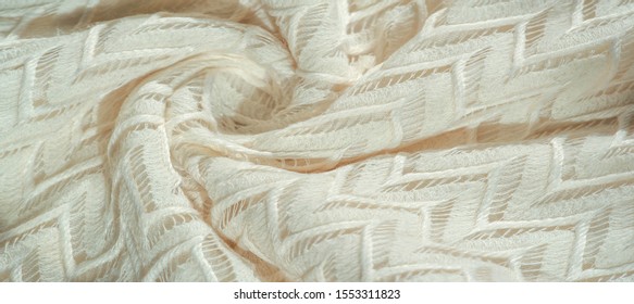 Texture, background, pattern, silk fabric, layered lace tulle, premium plain winter diamond knit scarf in the form of infinity loops - white