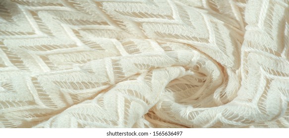 Texture, background, pattern, silk fabric, layered lace tulle, premium plain winter diamond knit scarf in the form of infinity loops - white