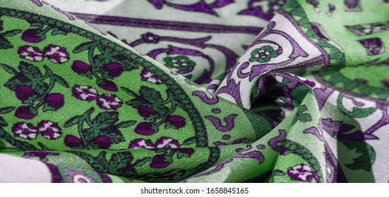 Texture Background Pattern , Silk Fabric, Moderate Soothing Colors, Royal Monogram Pattern, White, Green Azure Colors On The Fabric. Your Design Will Be Steeped In The Spirit Of The Middle Ages