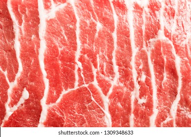 Texture Or Background Of Tasty Fresh Meat. Red Beef Meat Close Up Texture. Meat Food Background.