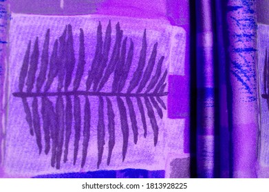Texture. Background. Template. Purple blue pink silk fabric with an abstract pattern, a print of flora twigs. azure, homo - Shutterstock ID 1813928225