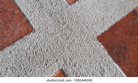 Texture And Background Of Tiles And Cement, In The Parking Car In My House.