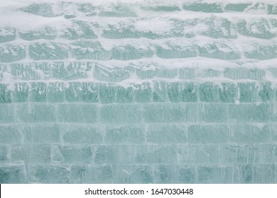 Texture Background, Wall Of Ice Bricks In The Snow.