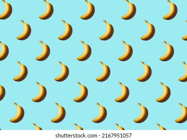 Texture of bananas on a blue background, banana pattern