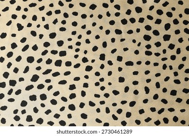 Texture of beige fabric with pattern as background, top view