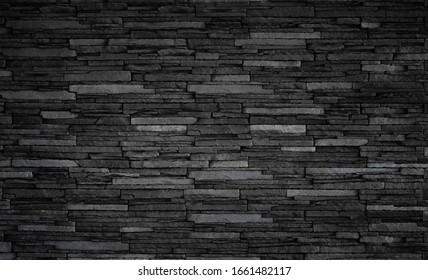 Texture Of Black Brick Slate Wall, Dark Grey Stone Background