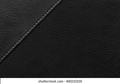 Texture Black Leather With Stitching