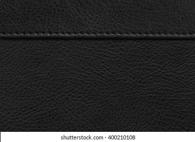 Texture Black Leather With Stitching