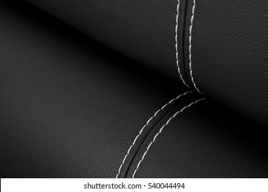 Texture Black Leather With Stitching