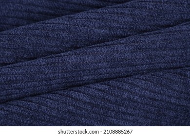 Texture Of Blue Corduroy Fabric, Ribbed.