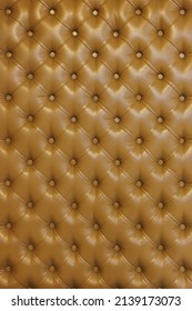 Texture of brown beige leather background with capitone pattern, full-frame. Brown retro Chesterfield style. Vintage furniture backdrop.