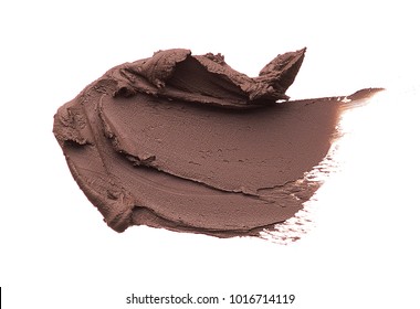 Texture Of Brown Or Chocolate Cream Or Lipstick Isolated On White Background. Brown Or Chocolate Smear Of Cream On White