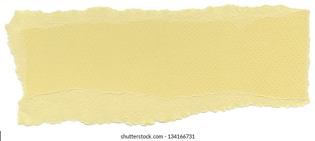 Texture of buff yellow fiber paper with torn edges. Isolated on white background.