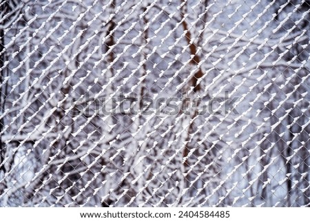Texture chain-link mesh covered with snow