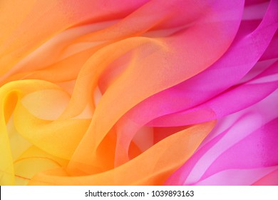 Texture Chiffon Fabric Pink And Yellow  Color For Backgrounds 