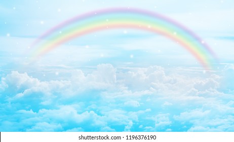 Texture Of Cloud With Rainbow On Blue Sky