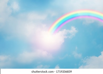 Texture Of Cloud With Rainbow On Blue Sky