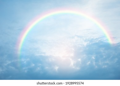 Texture Of Cloud With Rainbow On Blue Sky