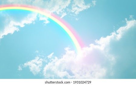 Texture Of Cloud With Rainbow On Blue Sky