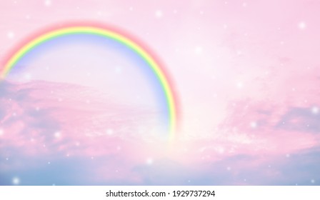 Texture Of Cloud With Rainbow And Snow On Pink Sky