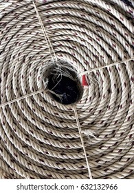 Texture Coil Of White Rope In A Circular Pattern Overhead View. 