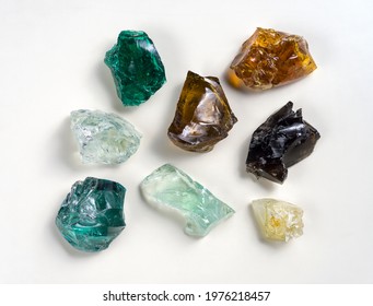 Texture Of Colored Glass Pieces On White Background 