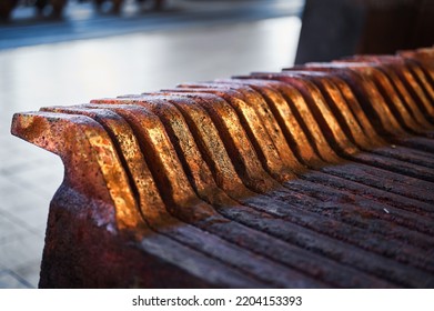 Texture of copper anode ingots in old metal melting workshop - Shutterstock ID 2204153393