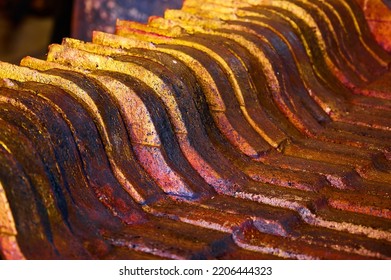 Texture of copper anode ingots in old metal melting workshop - Shutterstock ID 2206444323