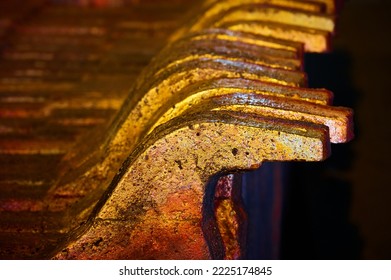 Texture of copper anode ingots in old metal melting workshop - Shutterstock ID 2225174845