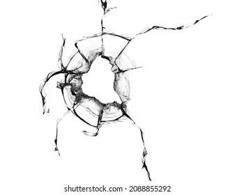 Texture of cracked broken glass on a white background