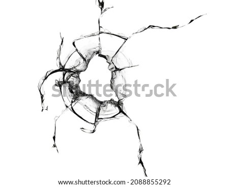 Texture of cracked broken glass on a white background