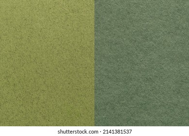 Texture of craft dark green and olive paper background, half two colors, macro. Structure of vintage khaki dense craft cardboard. Felt backdrop closeup. - Shutterstock ID 2141381537
