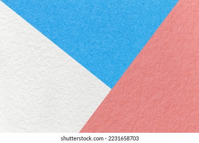 Texture of craft white, blue and pink shade color paper background, macro. Structure of vintage abstract cerulean cardboard with geometric shape and gradient. Felt rose backdrop closeup. - Shutterstock ID 2231658703