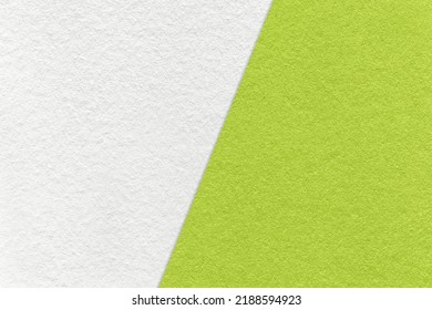 Texture of craft white and light green paper background, half two colors, macro. Structure of vintage dense kraft olive cardboard. Felt backdrop closeup. - Shutterstock ID 2188594923