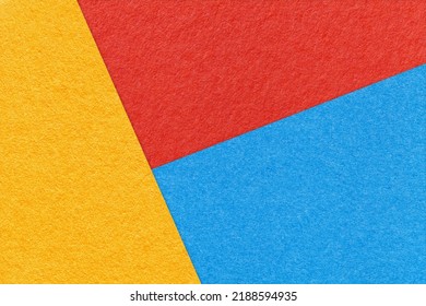Texture of craft yellow, blue and bright red shade color paper background, macro. Structure of vintage abstract cardboard with geometric shape and gradient. Felt backdrop closeup. - Shutterstock ID 2188594935