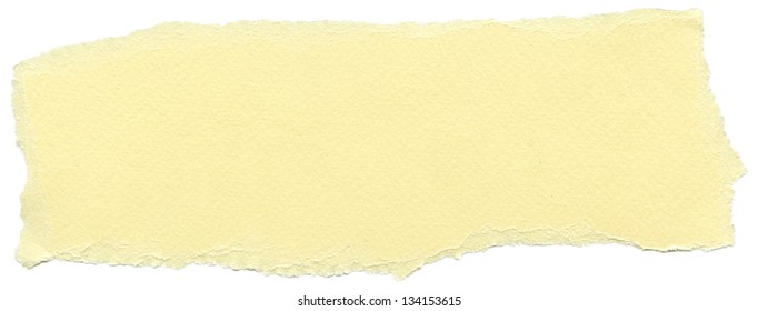 Texture of cream yellow fiber paper with torn edges. Isolated on white background.