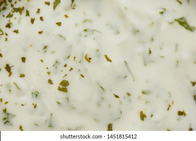 Texture Of Creamy Tartar Sauce With Green Herbs