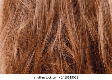 Texture of damaged female hair close-up on gray background. concept loss color and protein. - Shutterstock ID 1415815001