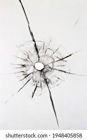 Texture Of A Damaged Windshield Ball. Cracked Broken Glass For Design On A White Background.