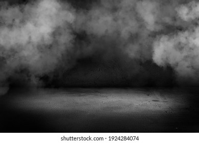 Texture dark concentrate floor with mist or fog. Black, dark and gray abstract cement wall and studio room , interior texture for display products - Shutterstock ID 1924284074