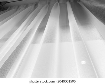 Texture Of Dark Curtain For Background, Close Up Surface Of Sheer Curtain 