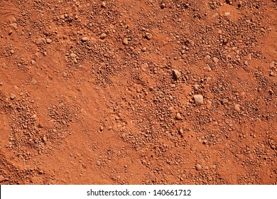 Texture Of Dry Red Clay With Stones Close-up